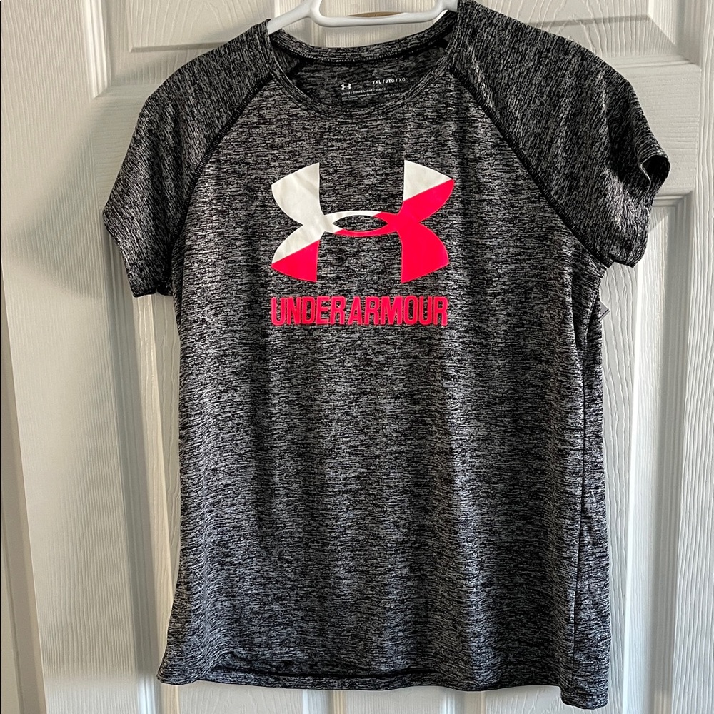 Under Armour Kids Charcoal and Pink Heatgear Tee